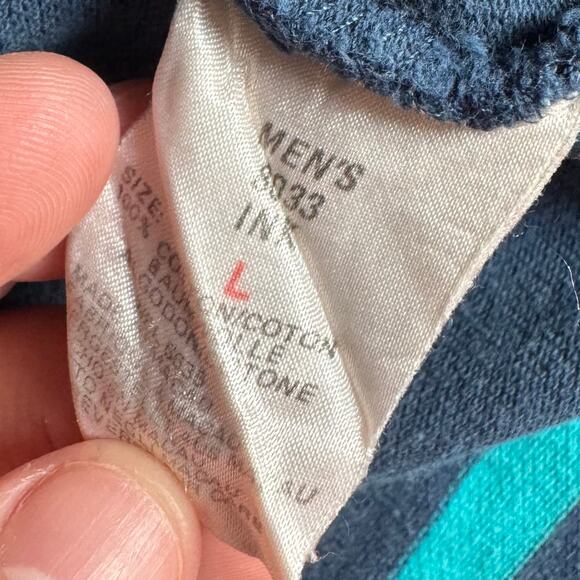 Vintage 90s Woolrich Navy & Blue Striped Polo Shirt Men's XL – 100% Cotton - Picture 6 of 6